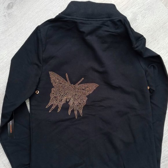 BCBG MAXAZRIA, Rhinestone Butterfly Hoodie & Pant Set  Black - Picture 4 of 11